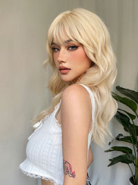 Thumbnail for 20 Inches Long Curly Blonde Wigs with Bangs Synthetic Wigs Women's Wigs for Daily or Cosplay Use WL1089-1