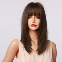 Thumbnail for 16 Inch Medium Length Straight Dark Brown Wig With Bangs Synthetic Heat Resistant Wig LC5056-1