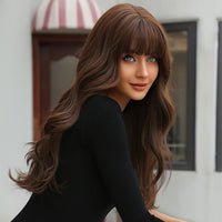 Thumbnail for 26 inch Long curly brown wigs with bangs wigs for women for daily life WL1071-1