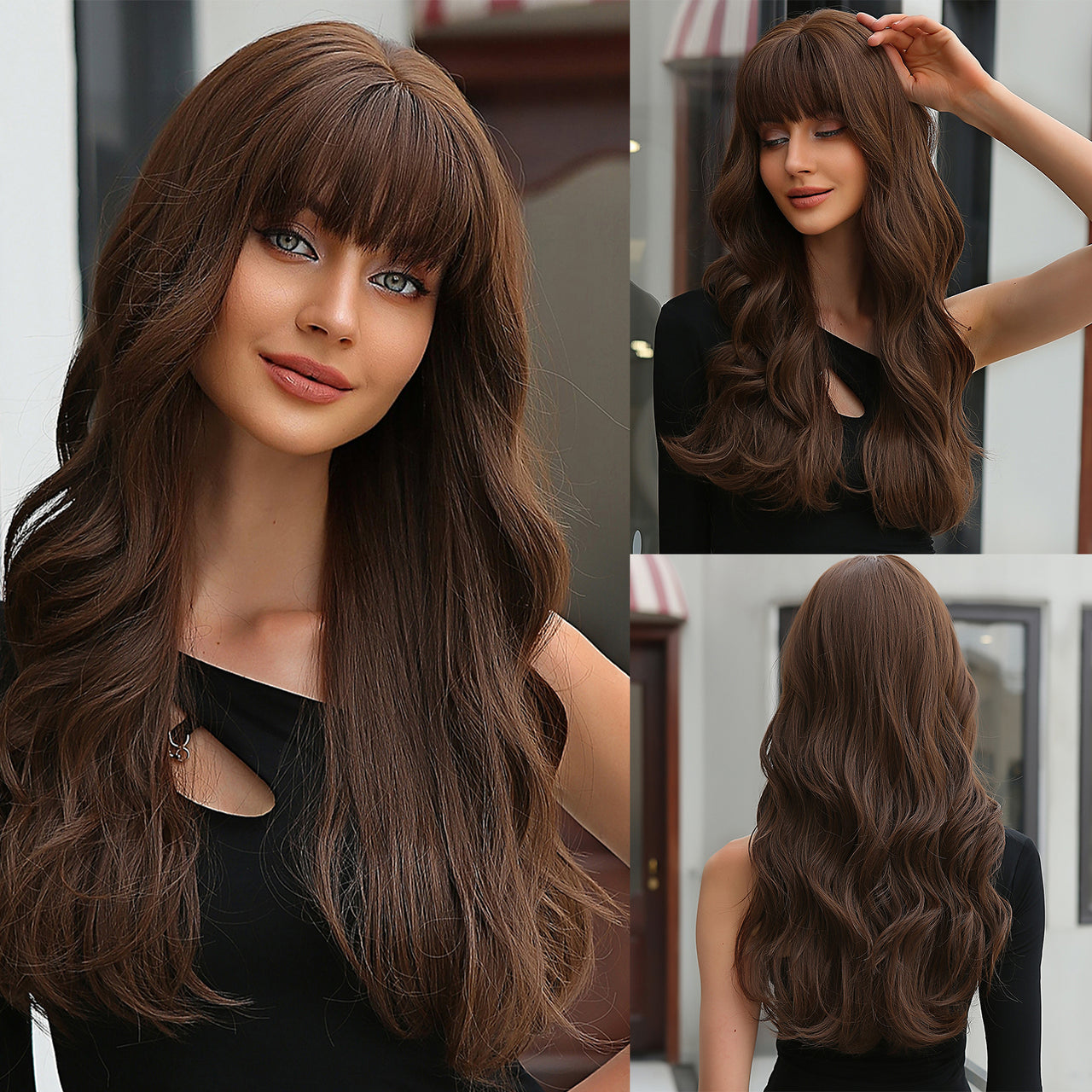 26 inch Long curly brown wigs with bangs wigs for women for daily life WL1071-1