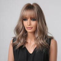 Thumbnail for 16 Inch Light Brown Shoulder-Length Wavy Hair With Bangs Synthetic Heat Resistant Wig LC1006-1