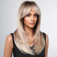 Thumbnail for 20 Inches Long Straight Blonde Synthetic Wigs with Bangs Women's Wigs for Daily or Cosplay Use LC2068-12