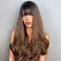 Thumbnail for 26 inch long curly hair brown ombre wig with bangs and black root wig for women LC368-2