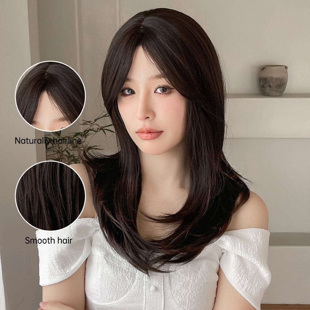 18 Inch long straight wigs brown with bangs wigs for women daily or cosplay use LC8015