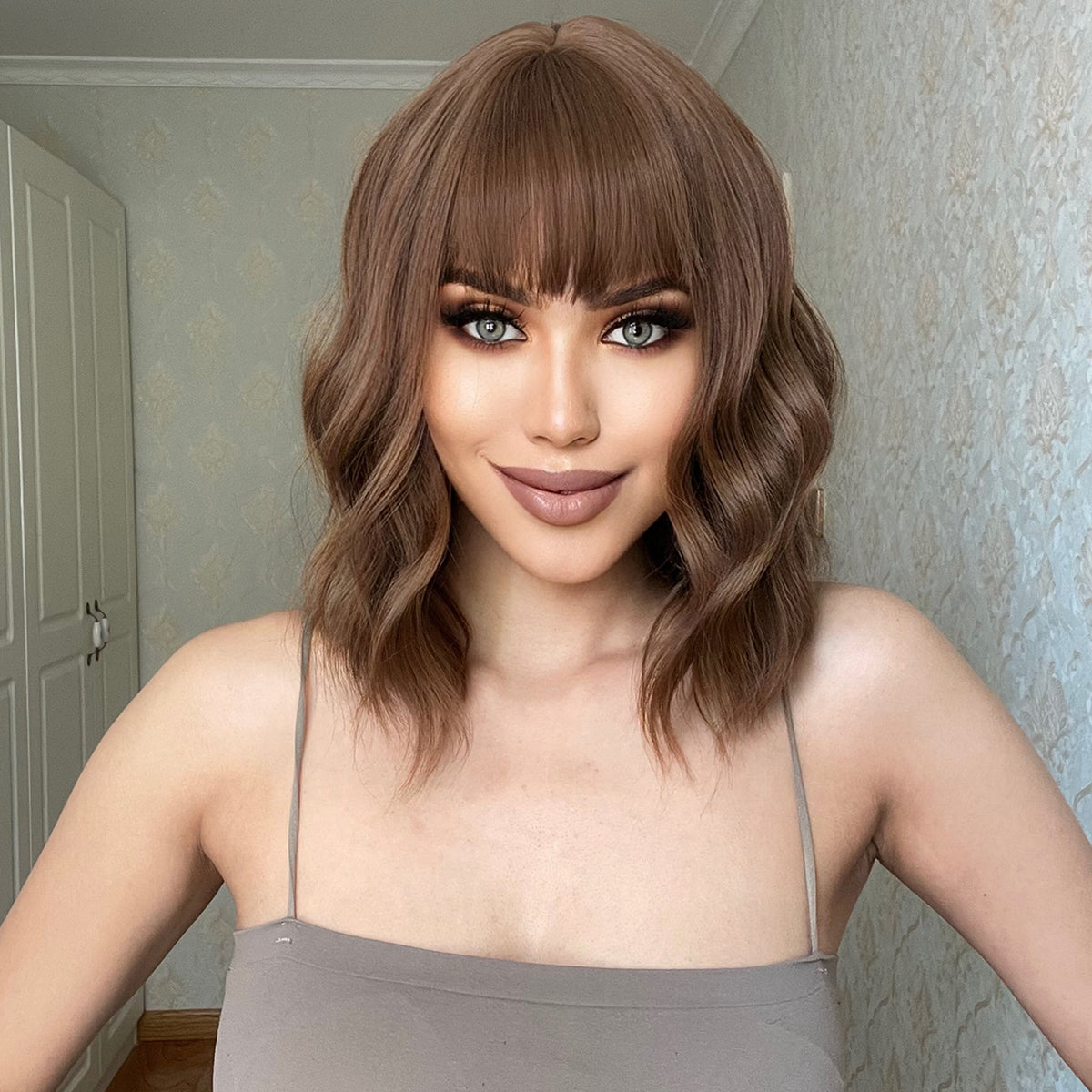 14 Inch Brown Wavy Bob wigs for Women SS170-4