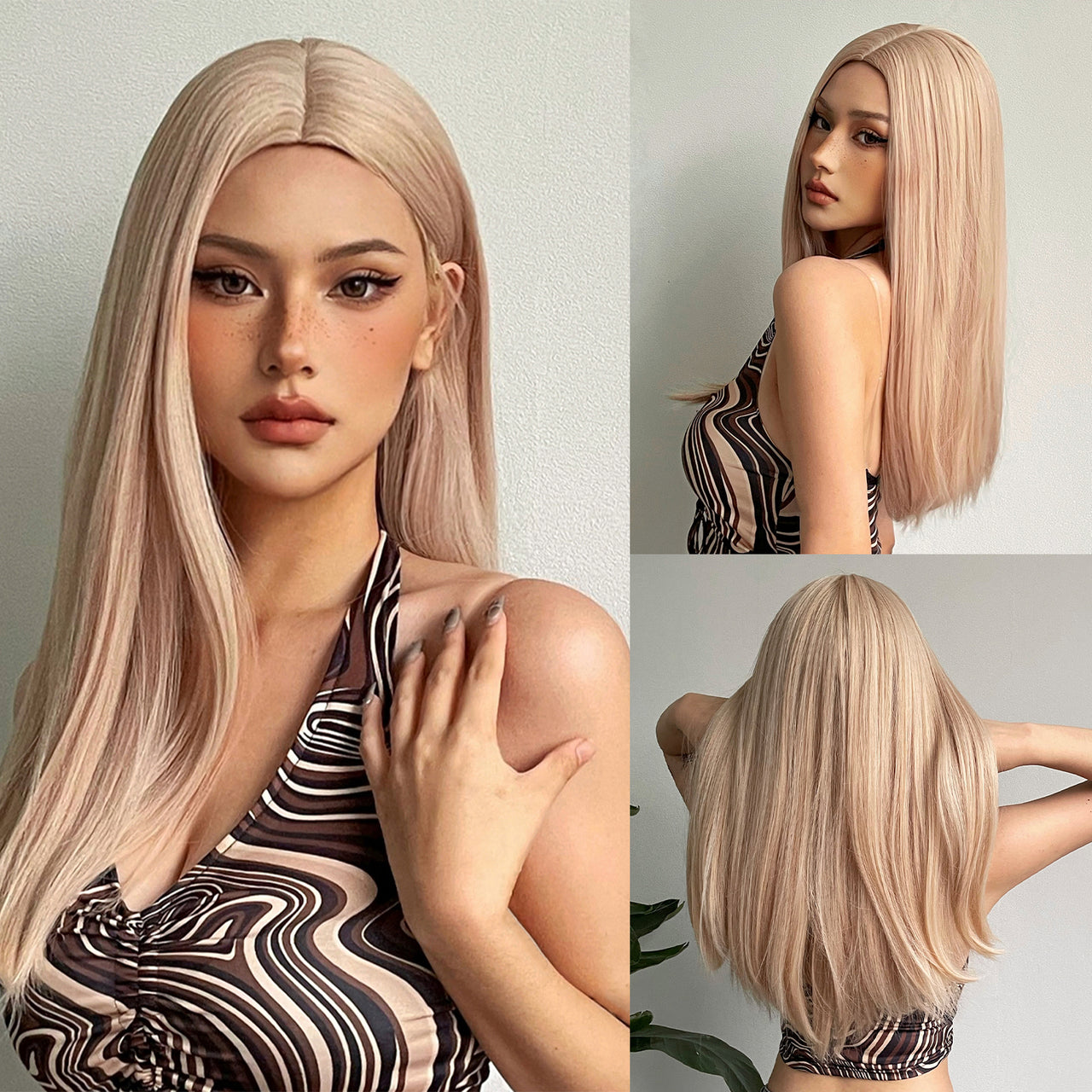 24 inches Long straight blonde hair with inner button fashion wig wl1001-1