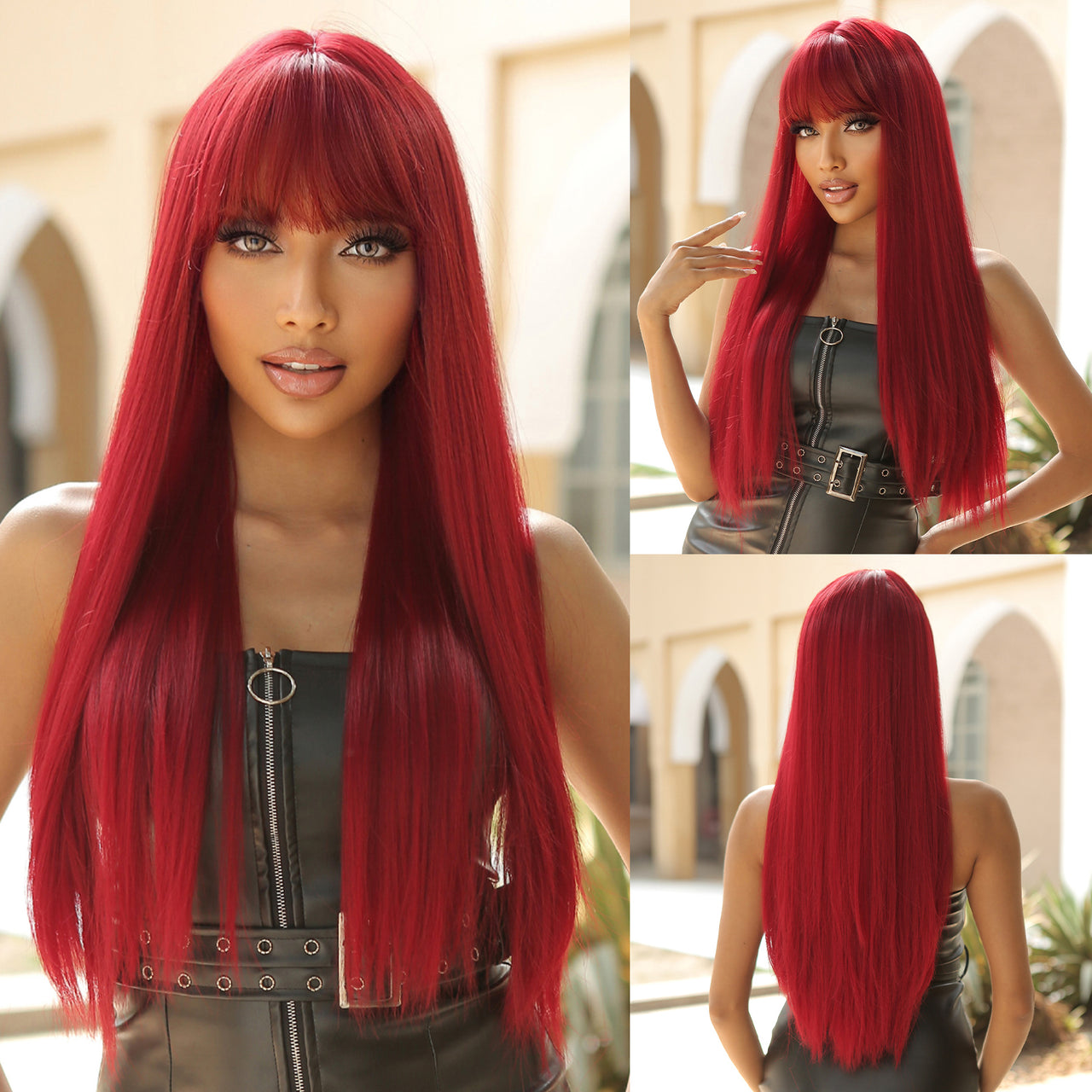 26Inch Red Long Straight Wigs for Women WL1085-1