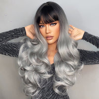 Thumbnail for 28 Inch Brown Ombre Gray Long Wavy Wigs for Women LC6109-1