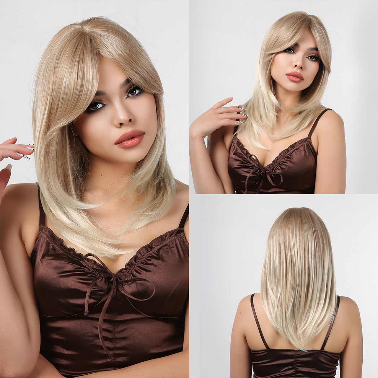 long straight wigs blonde with middle bangs wigs for women for daily life LC242-3