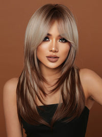 Thumbnail for 22 inches ombre dark brown to blonde layered long straight wigs for women dailywear