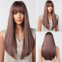 Thumbnail for 28 Inch long straight wigs light brown wigs with bangs wigs LC2096-3