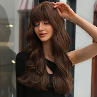 Thumbnail for 26 inch Long curly brown wigs with bangs wigs for women for daily life WL1071-1