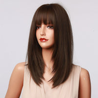 Thumbnail for 16 Inch Medium Length Straight Dark Brown Wig With Bangs Synthetic Heat Resistant Wig LC5056-1