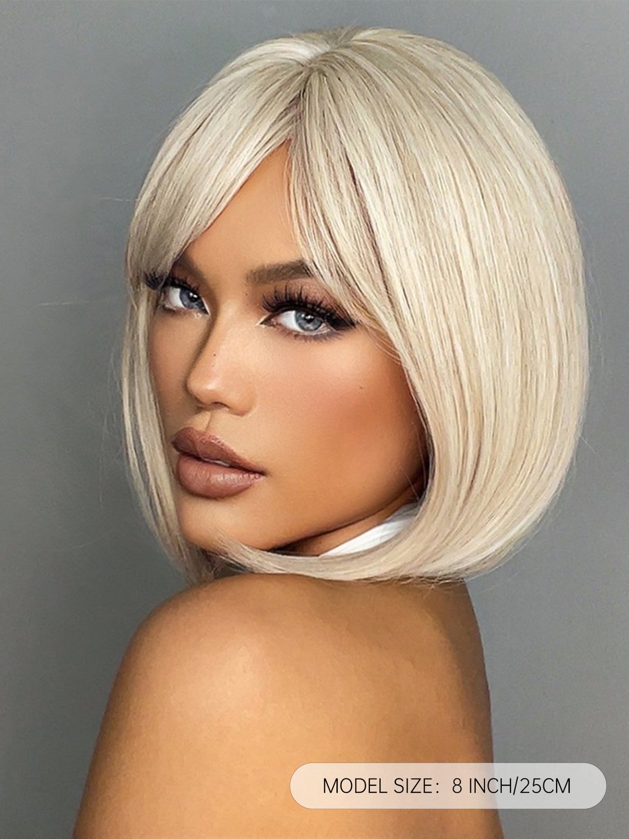 12 inch short straight ivory Bob wig with bangs Women's wig for daily  or cosplay use SS180-1