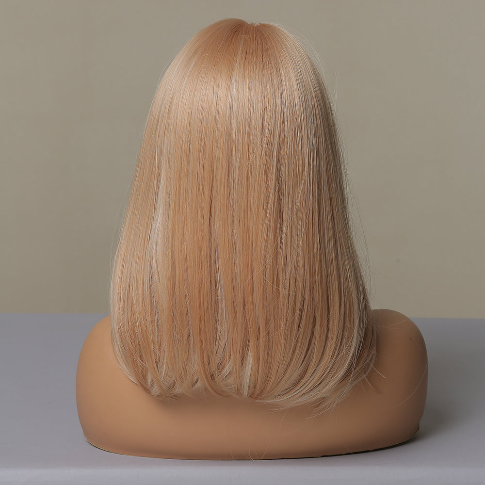 16 Inch long straight wigs blonde with bangs wigs for women daily or cosplay use LC046-1