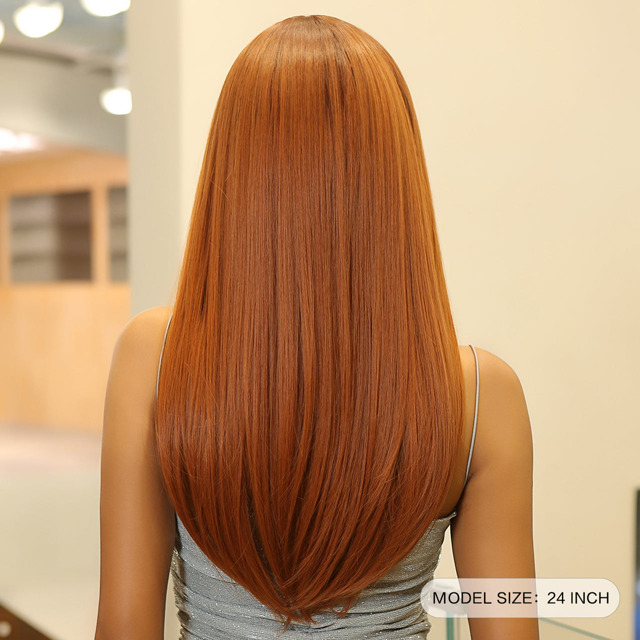 24 inches ombre ginger orange hair with bangs long straight wigs for women