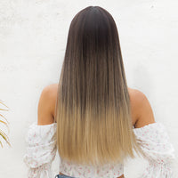 Thumbnail for Long straight wigs black ombre blonde with bangs wigs for women for daily life LC043-1