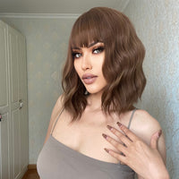 Thumbnail for 14 Inch Brown Wavy Bob wigs for Women SS170-4