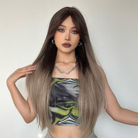 Thumbnail for 26 inch Long straight brown ombre blonde wigs with bangs wigs for women for daily life LC267