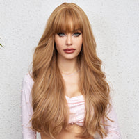 Thumbnail for 26 Inches Long Curly Brown Blonde Wigs with Bangs Synthetic Wigs Women's Wigs for Daily Use,Cosplay or Party Taking Photos  LC9056-1