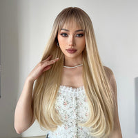 Thumbnail for 26 Inches Long Blonde Wigs with Bangs Synthetic Wigs Women's Wigs Daily Use Party or Cosplay Taking Photos LC021-1