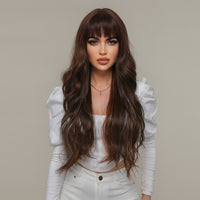 Thumbnail for 26 Inches Long Curly Brown Wigs wirh Bangs and Blonde Highlight Women's Wigs for Daily or Cosplay Use LC2074-4