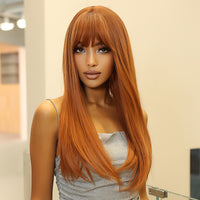 Thumbnail for 24 inches ombre ginger orange hair with bangs long straight wigs for women