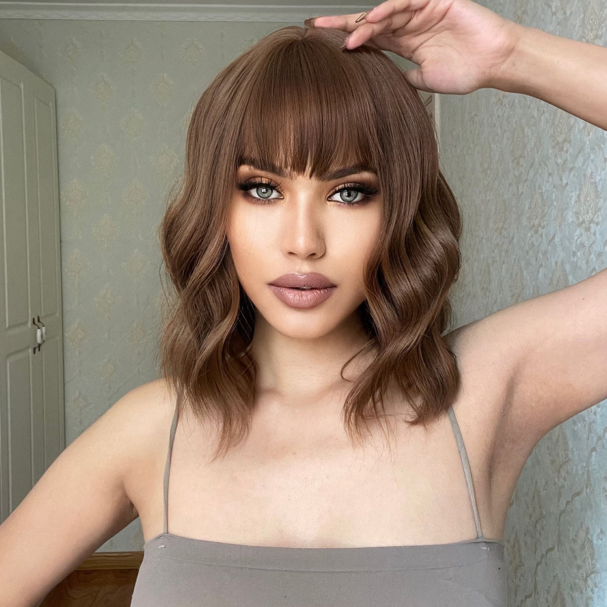 14 Inch Brown Wavy Bob wigs for Women SS170-4