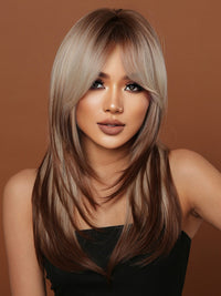 Thumbnail for 22 inches ombre dark brown to blonde layered long straight wigs for women dailywear