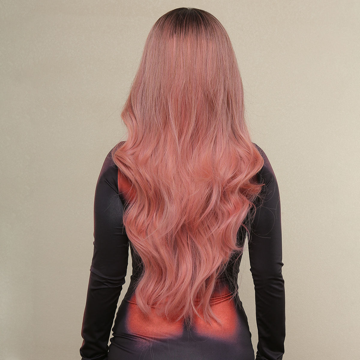 Long curly wigs black ombre pink with middle bangs wigs for women for daily life LC313-1