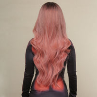 Thumbnail for Long curly wigs black ombre pink with middle bangs wigs for women for daily life LC313-1