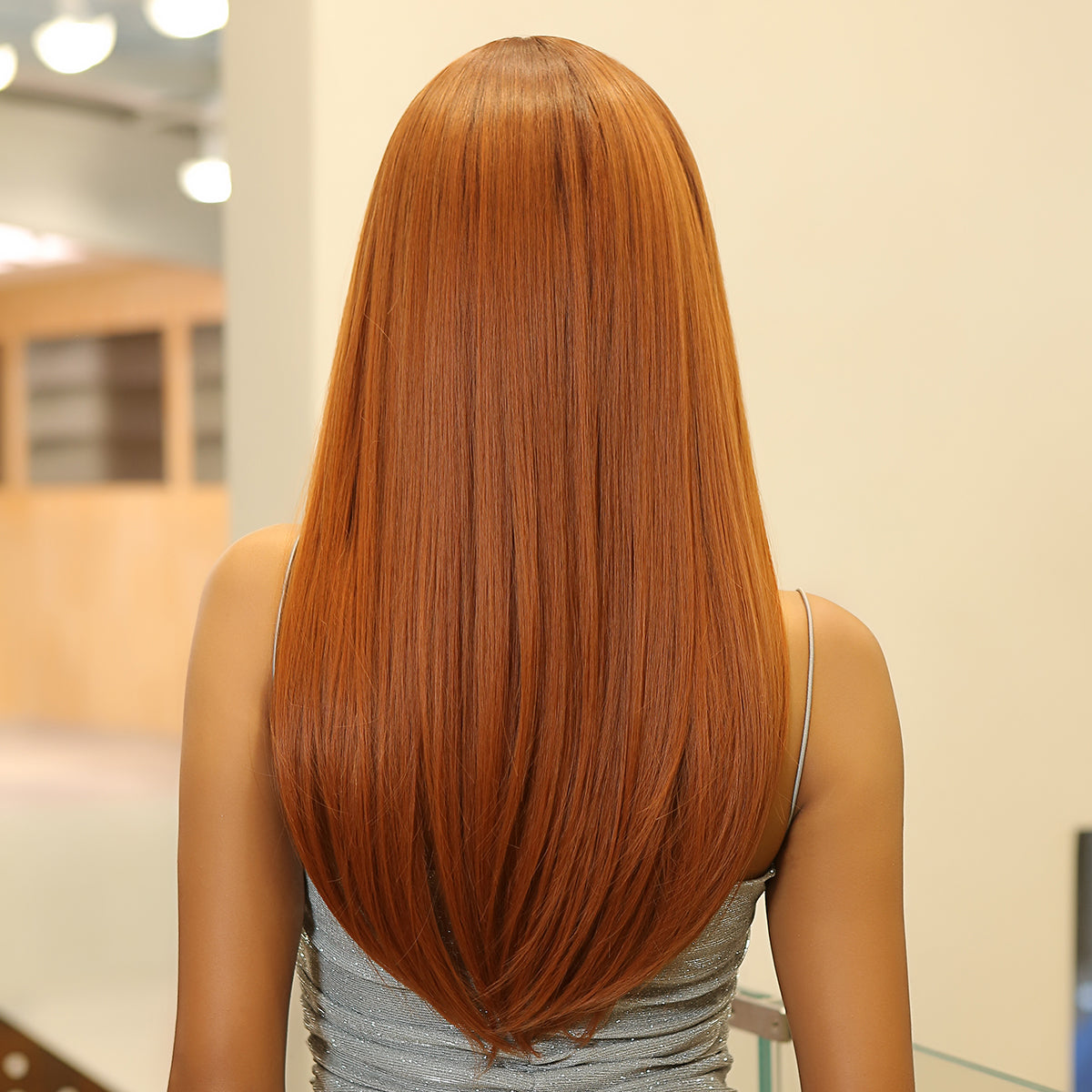 24 inches ombre ginger orange hair with bangs long straight wigs for women