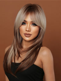 Thumbnail for 22 inches ombre dark brown to blonde layered long straight wigs for women dailywear