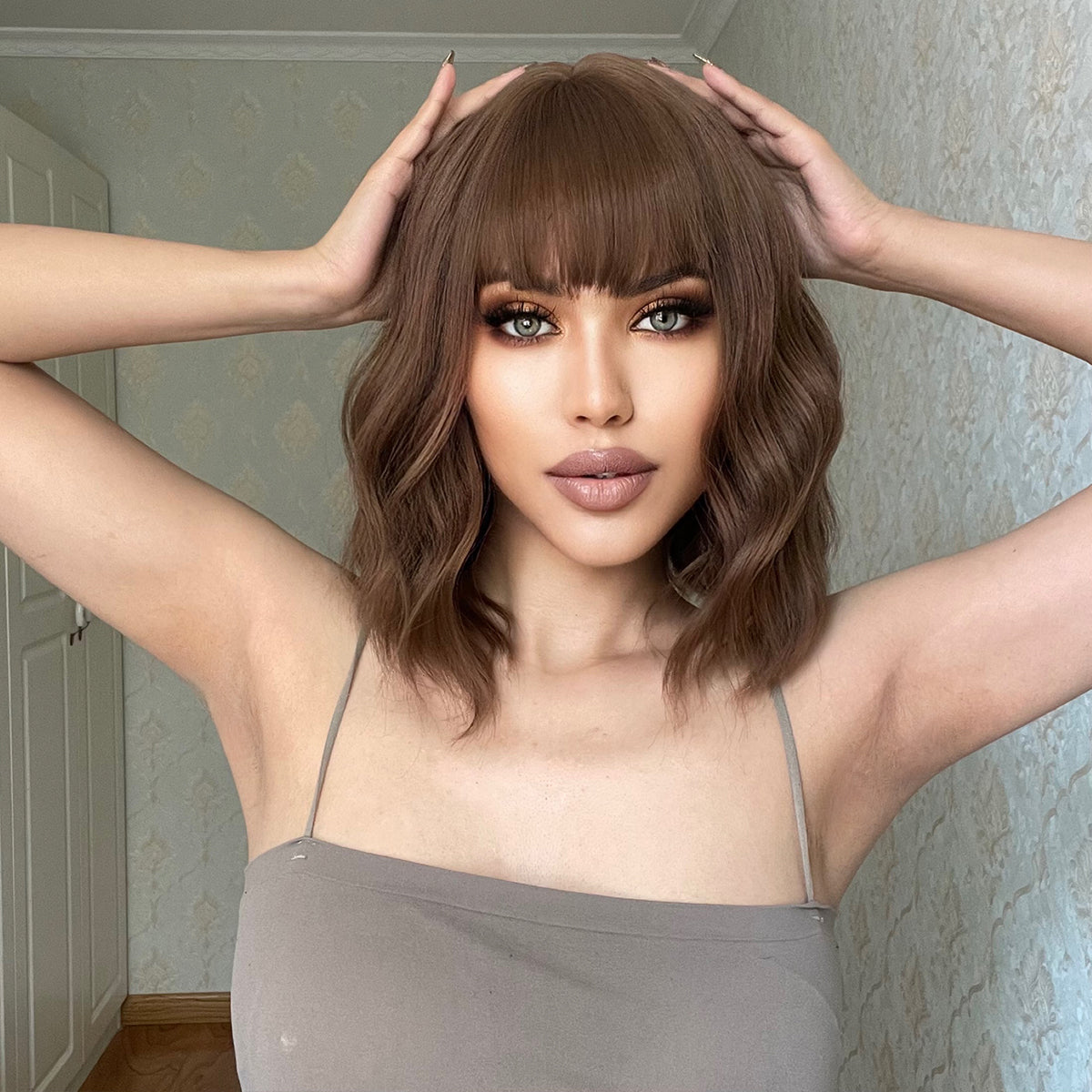 14 Inch Brown Wavy Bob wigs for Women SS170-4