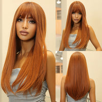 Thumbnail for 24 inches ombre ginger orange hair with bangs long straight wigs for women