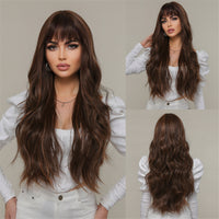 Thumbnail for 26 Inches Long Curly Brown Wigs wirh Bangs and Blonde Highlight Women's Wigs for Daily or Cosplay Use LC2074-4