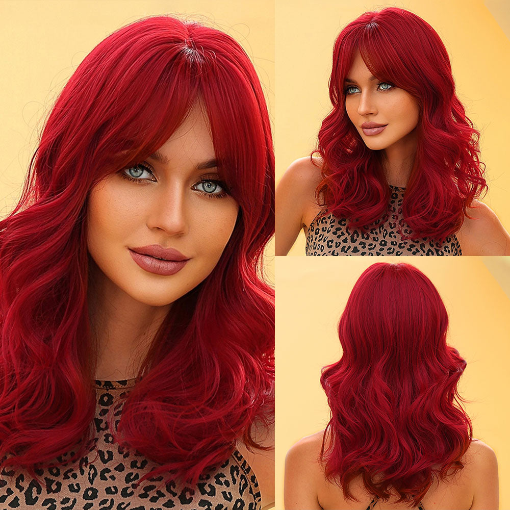 18 Inch Red Wavy Bob With Bangs for Women WL1048-1