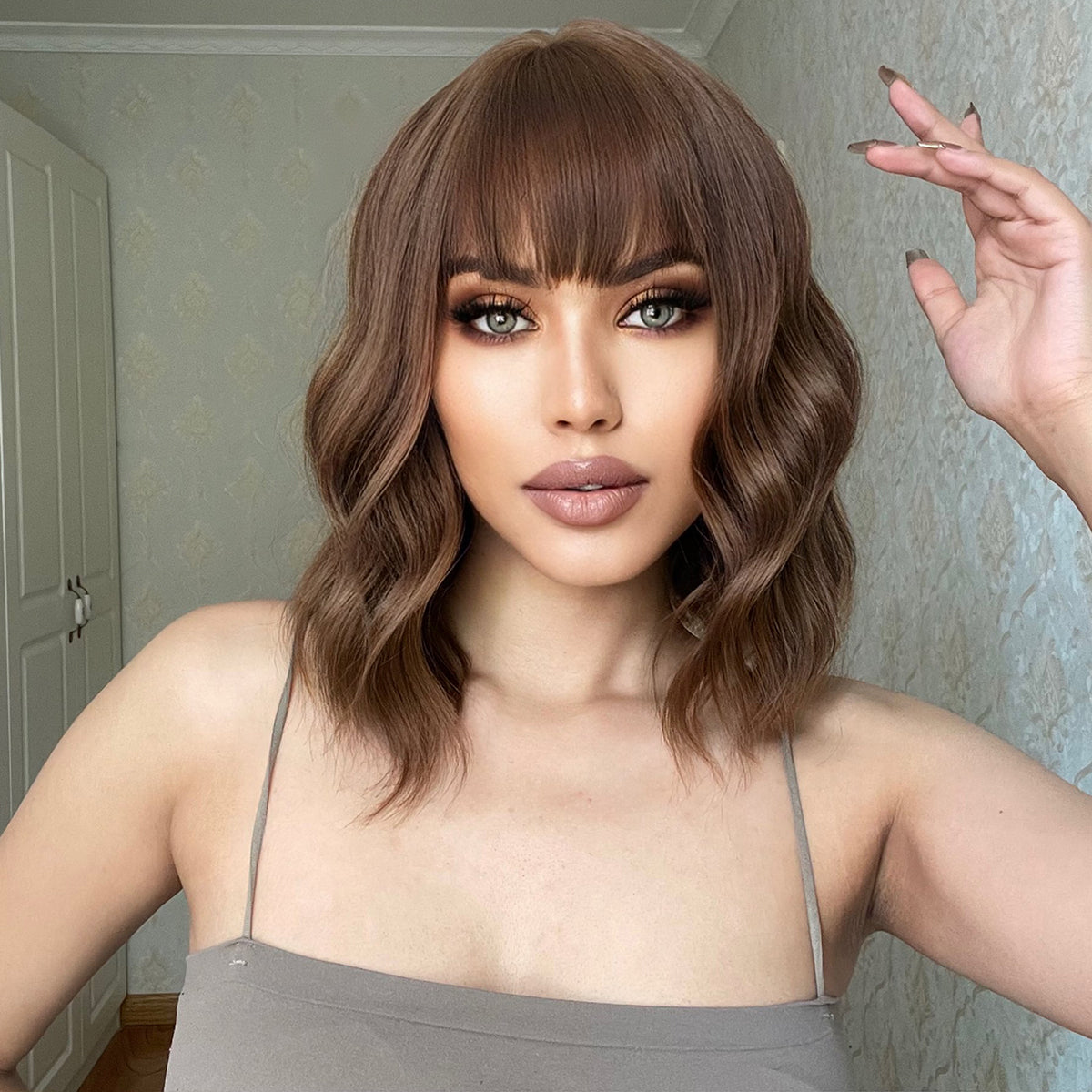 14 Inch Brown Wavy Bob wigs for Women SS170-4