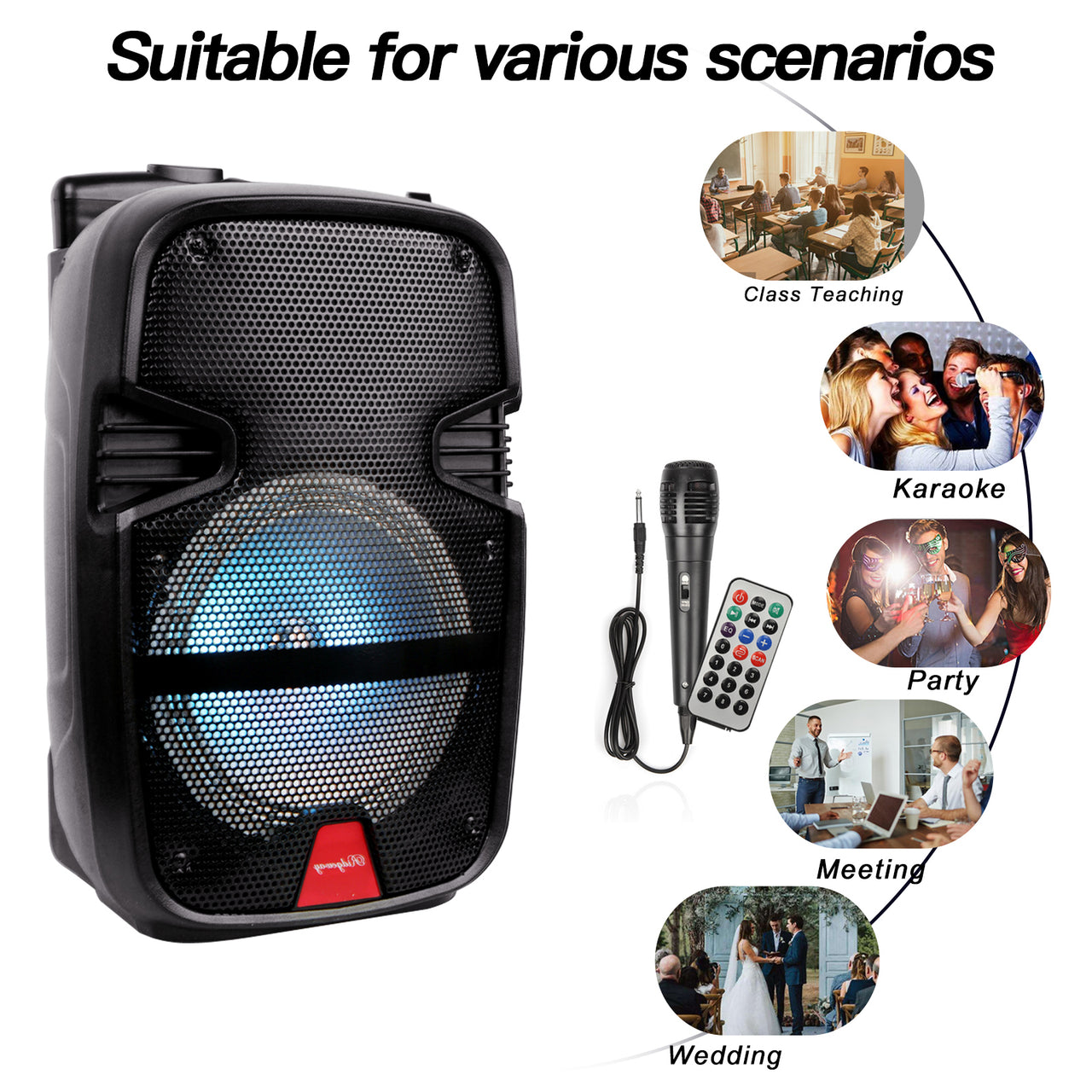 8" 4,400 Watts Wireless Portable Party Bluetooth Speaker With Microphone &Remote