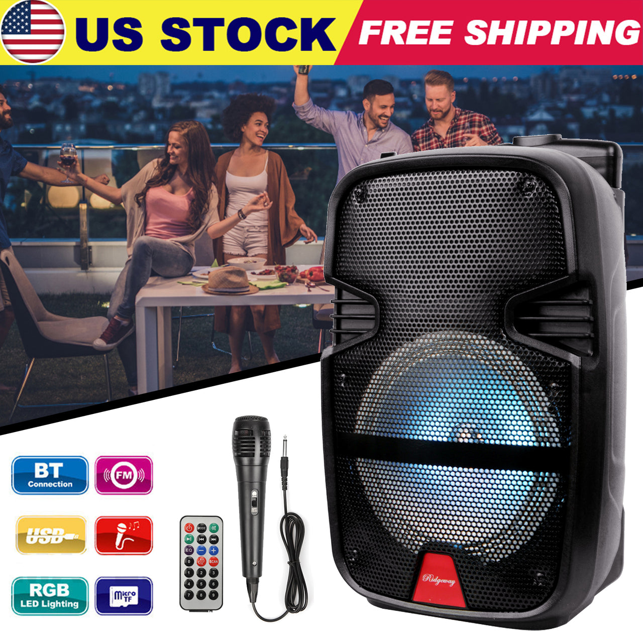 8" 4,400 Watts Wireless Portable Party Bluetooth Speaker With Microphone &Remote