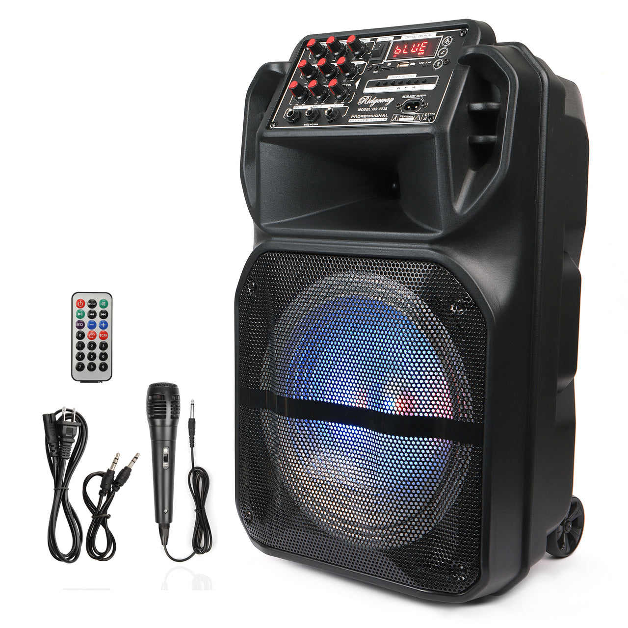 Portable Bluetooth PA Speaker System with 12" / 15'' Subwoofers Mic Party DJ Light