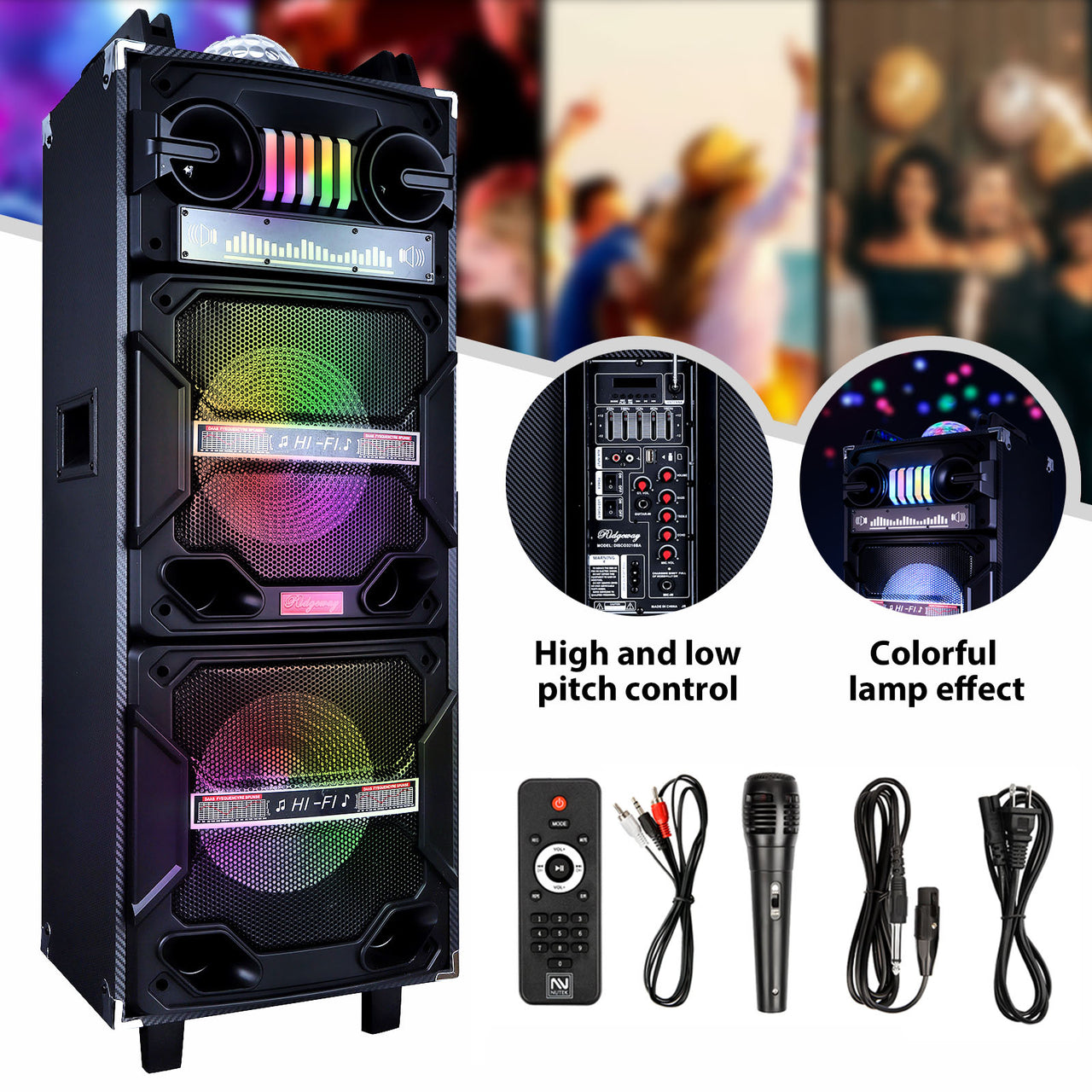 4,500W Bluetooth Speaker Rechargable Dual 10" Woofer Party FM Karaok DJ LED AUX