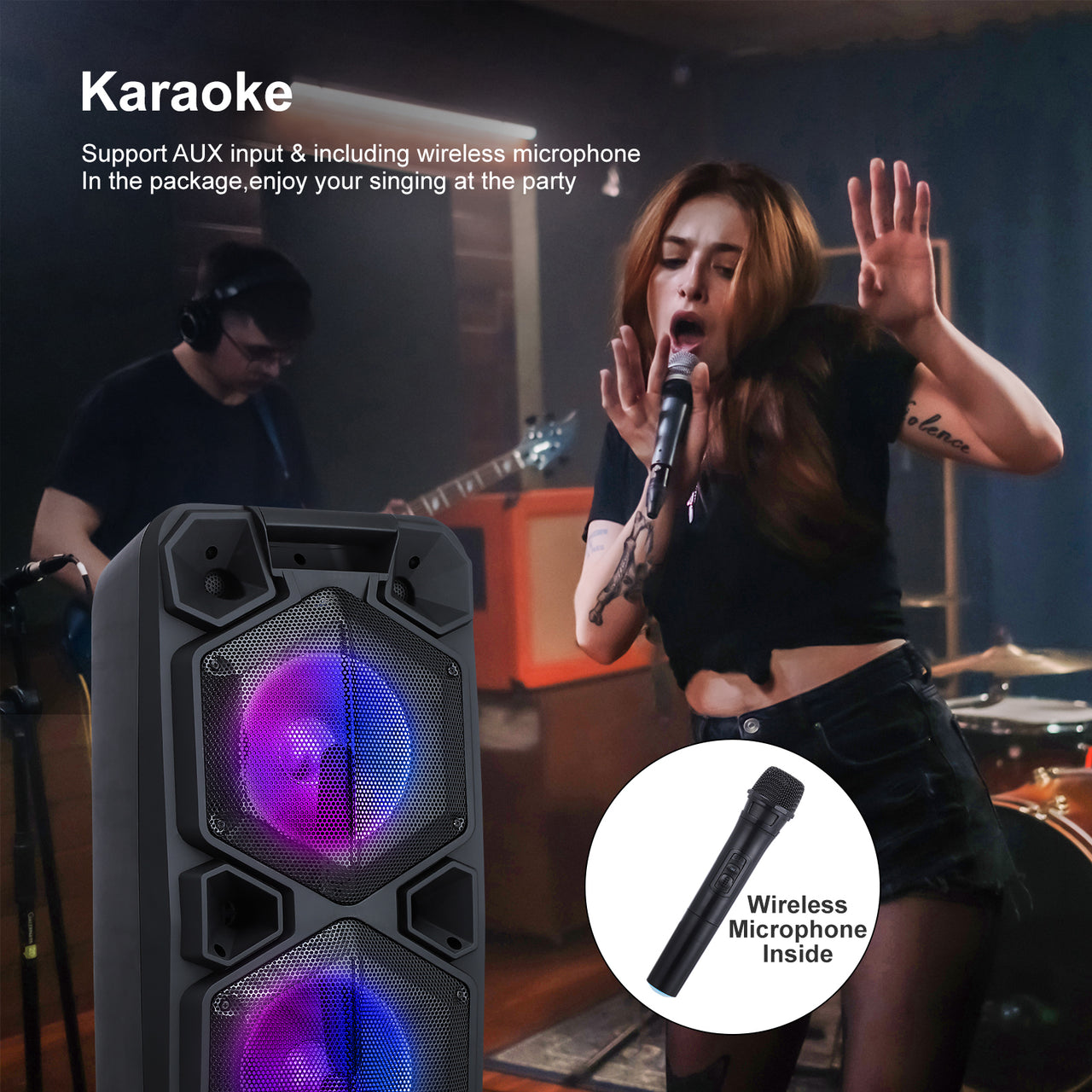 2000W Dual 10" Rechargeable Powered Bluetooth Speaker DJ PA Karaoke Party System