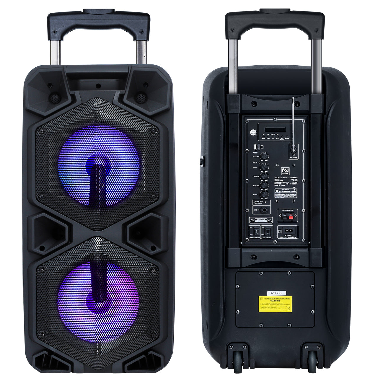 2000W Dual 10" Rechargeable Powered Bluetooth Speaker DJ PA Karaoke Party System