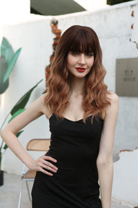 Thumbnail for 16 Inches Long Curly Brown Wigs with Bangs Synthetic Wigs Women's Wigs for Daily or Cosplay Use WL1066-1