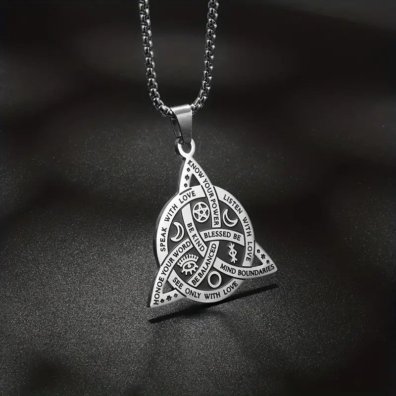 1pc New Viking Witch Celtic Knot Pendant Necklace, Stainless Steel Gothic Necklace, Protection Amulet Jewelry For Women Men