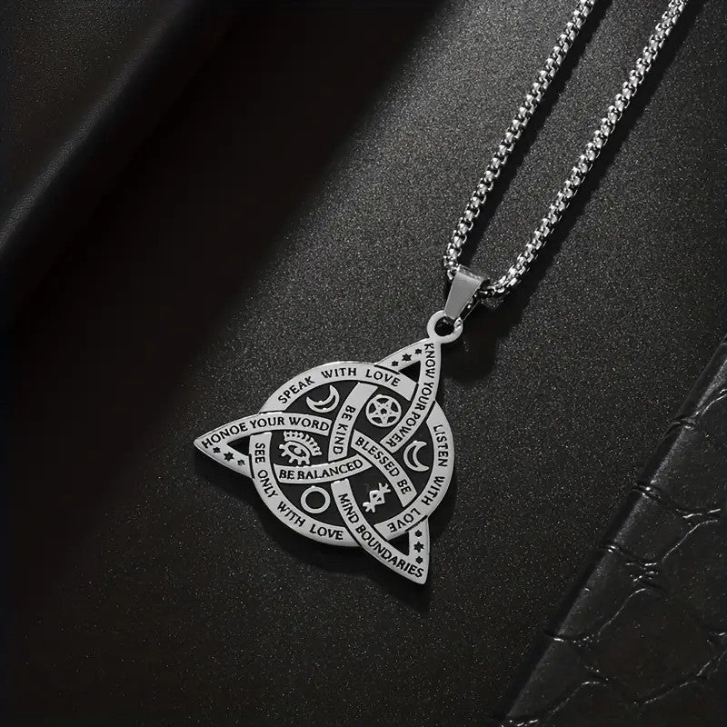 1pc New Viking Witch Celtic Knot Pendant Necklace, Stainless Steel Gothic Necklace, Protection Amulet Jewelry For Women Men