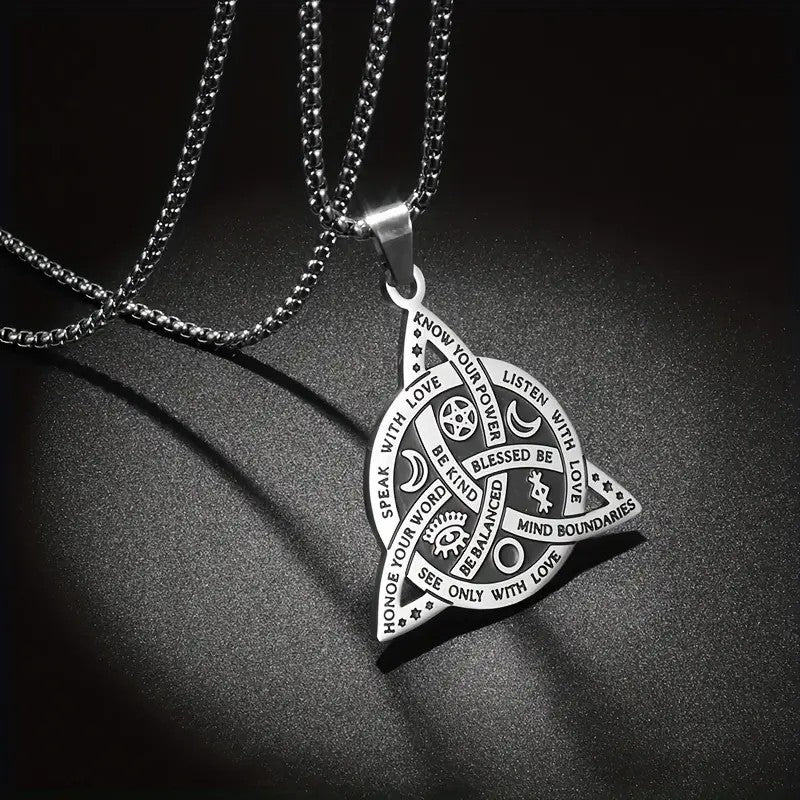 1pc New Viking Witch Celtic Knot Pendant Necklace, Stainless Steel Gothic Necklace, Protection Amulet Jewelry For Women Men