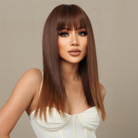 Thumbnail for 18 Inches Long Straight Brown Wigs with Bangs Synthetic Wigs Women's Wigs for Daily or Cosplay Use LC070-1