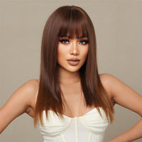 Thumbnail for 18 Inches Long Straight Brown Wigs with Bangs Synthetic Wigs Women's Wigs for Daily or Cosplay Use LC070-1